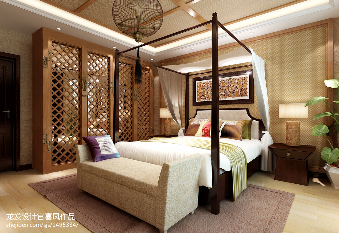 东南亚风格主卧卧室布置装修效果图