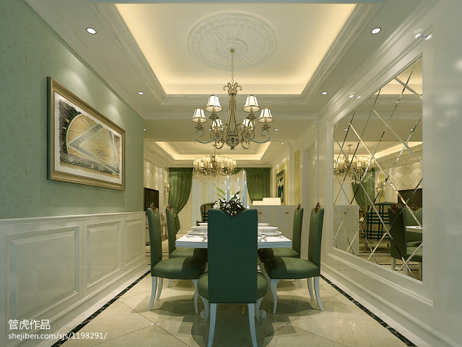 欧式餐厅照片墙壁纸石膏线家居装修设计