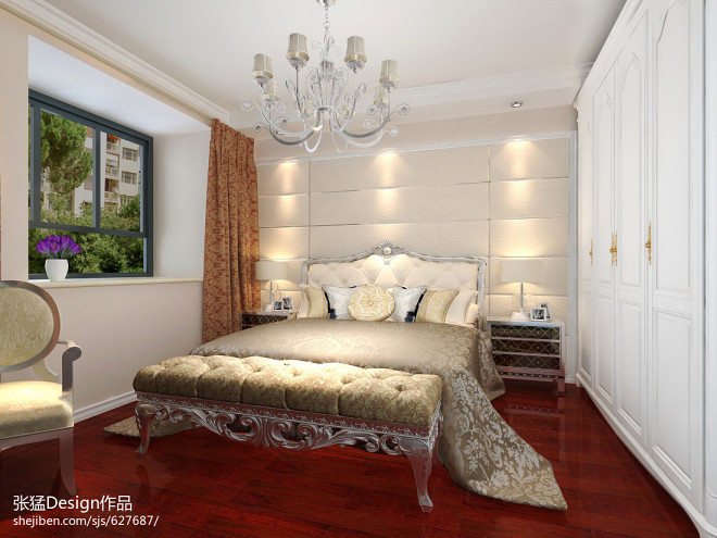 现代简约三居室现代设计卧室窗帘装修效