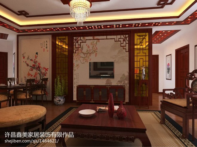 中式客厅电视背景墙家居装修设计