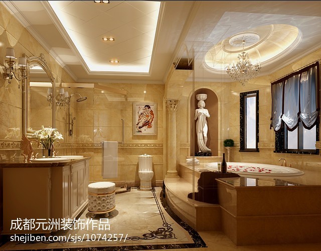 简欧别墅室内设计卫生间罗马柱装修设计