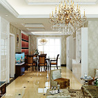 混搭风格复式楼家装室内客厅花纹壁纸设计