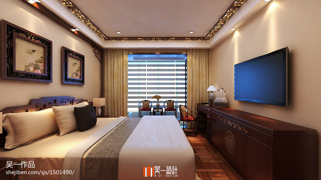 中式四居家装室内卧室设计