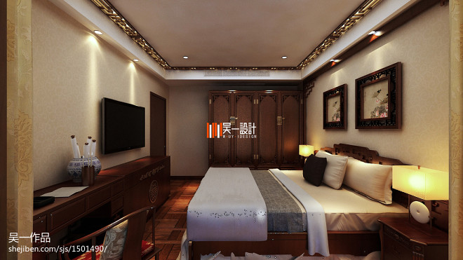 中式私人住宅卧室家居装修设计