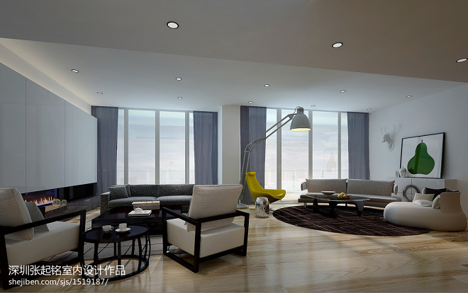 现代简约风客厅白色沙发室内装修效果图