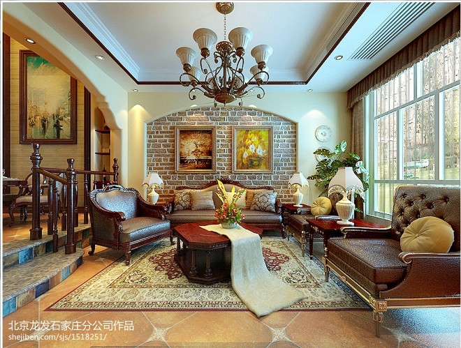 美式客厅装饰挂画沙发背景墙装修效果图