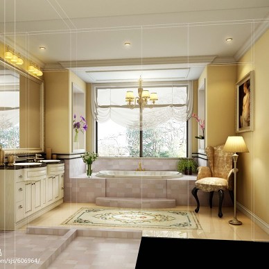 欧式室内卫生间浴缸洗手台布置图片欣赏