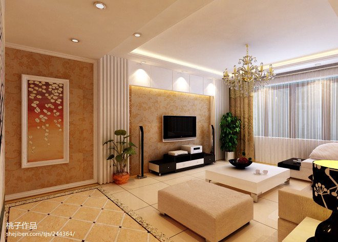 中星湖滨城欧式家装客厅装饰盆景图片