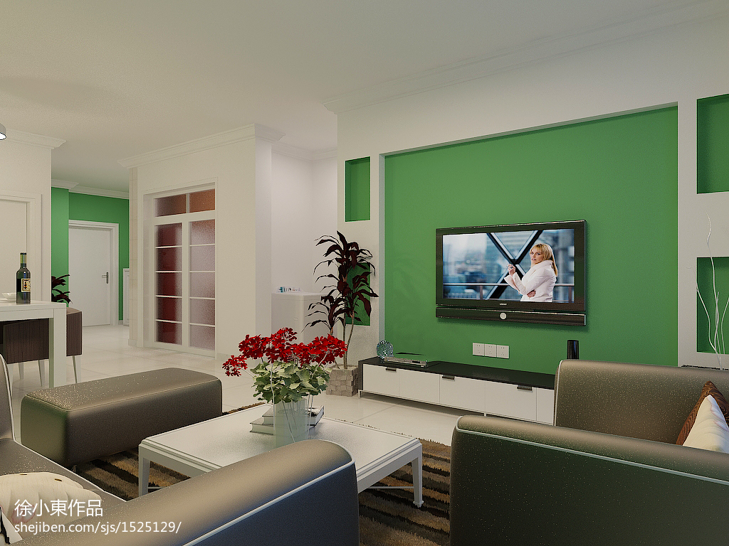 我的客厅墙面选的是淡绿色电视背景墙用什么颜色比较搭配呢？ - 酷家乐