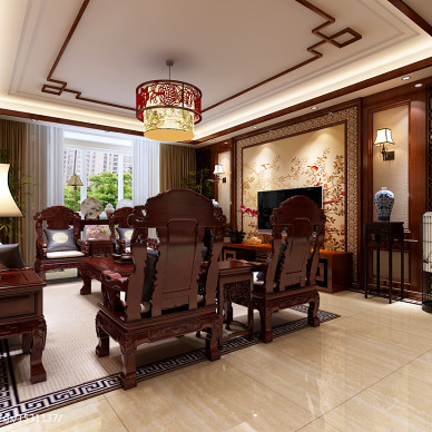 中式客厅装饰电视墙设计欣赏