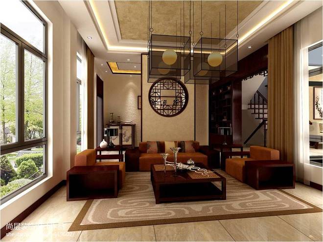 中式客厅博古架设计效果图