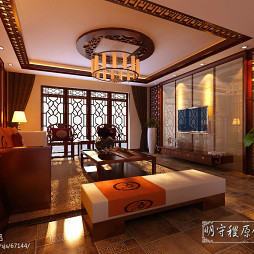 中式复式楼家装客厅回型纹吊顶造型欣赏