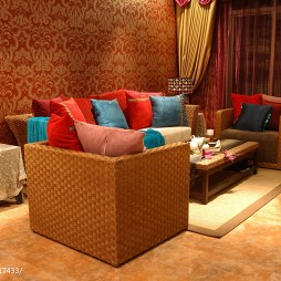 东南亚风情客厅沙发抱枕效果图欣赏