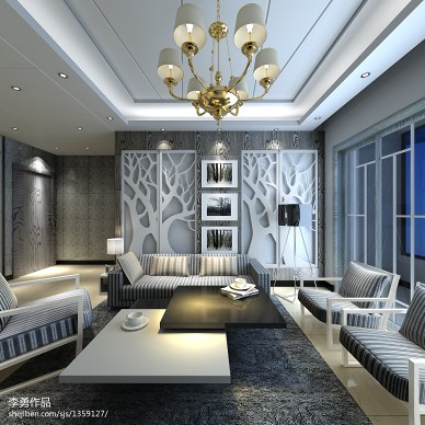 现代家装客厅雕花镂空沙发背景墙欣赏