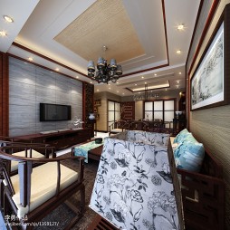 中式客厅实木组合电视柜装修效果图