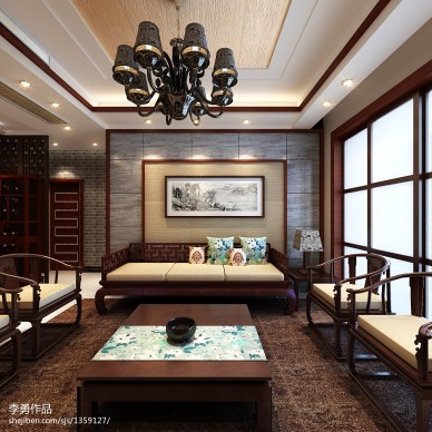 中式家装客厅沙发背景墙设计欣赏
