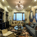 客厅蓝色沙发美式风格装修图片