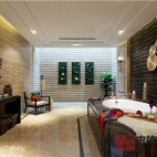 新中式风格别墅休闲区装修效果图欣赏