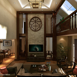 中式越层客厅文化砖装修效果图
