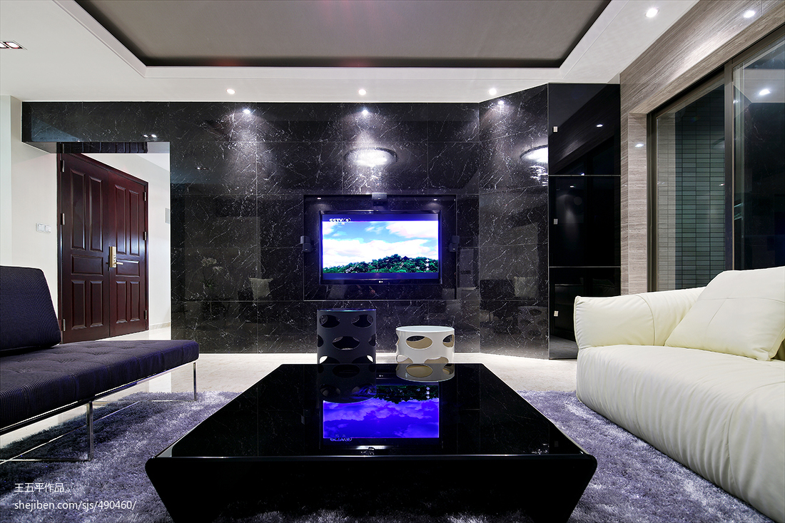 现代别墅设计客厅电视背景墙效果图