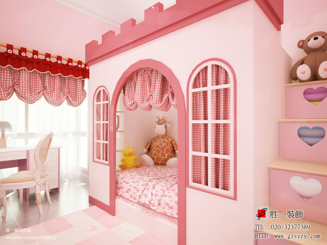 儿童粉色房间装修图片
