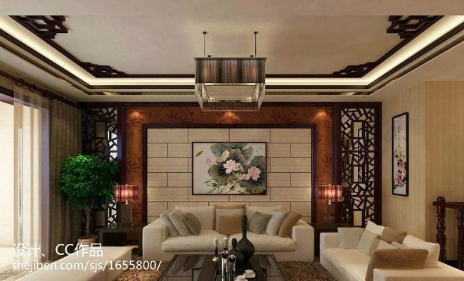 中式客厅双人沙发装修效果图