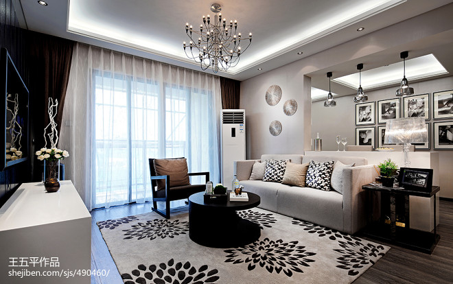 现代风格样板房客厅窗帘图片