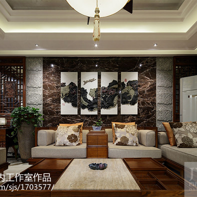 中式家装客厅背景墙设计