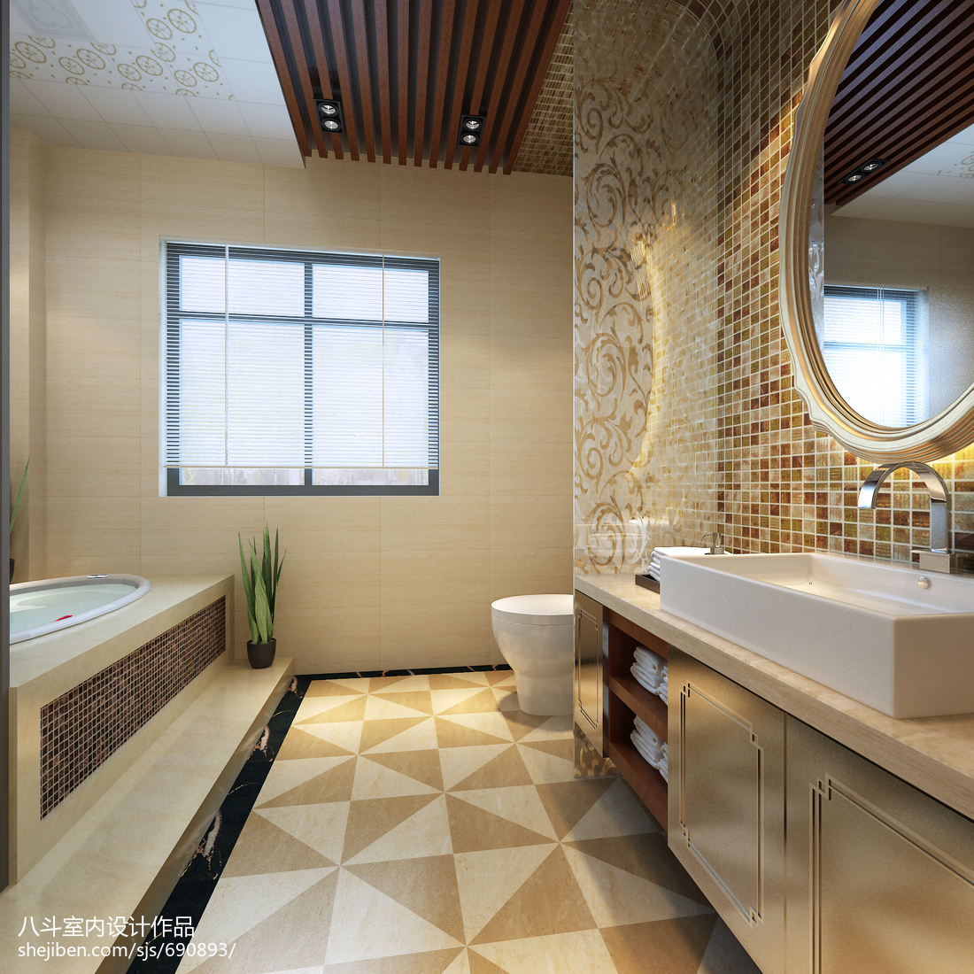 卫生间推荐_现代卫浴豪华瓷砖装修设计效果图 – 设计本装修效果图