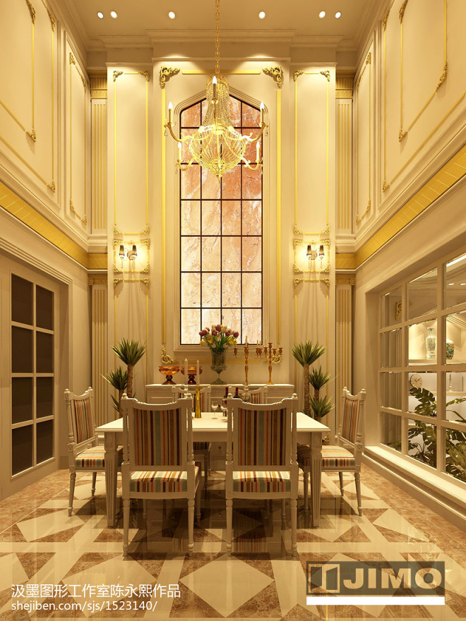 金色的欧式客厅与餐厅_1499232