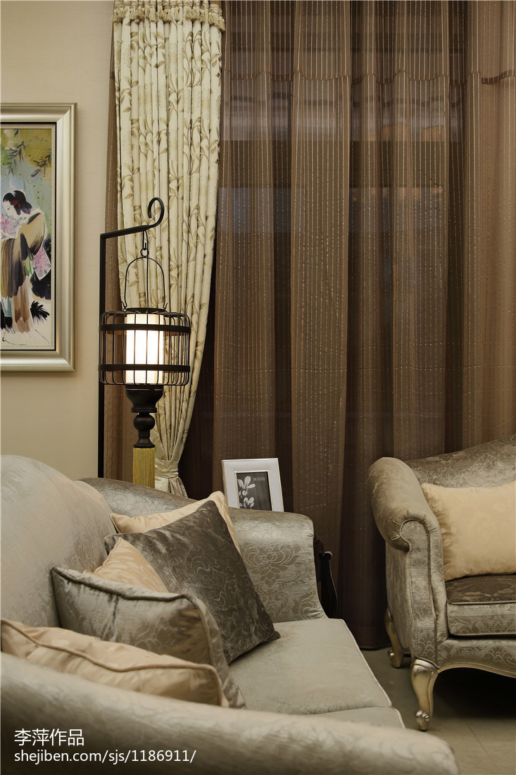 中式风格客厅窗帘图片