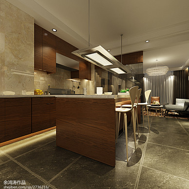 现代风格厨房复合大理石墙面装修效果图