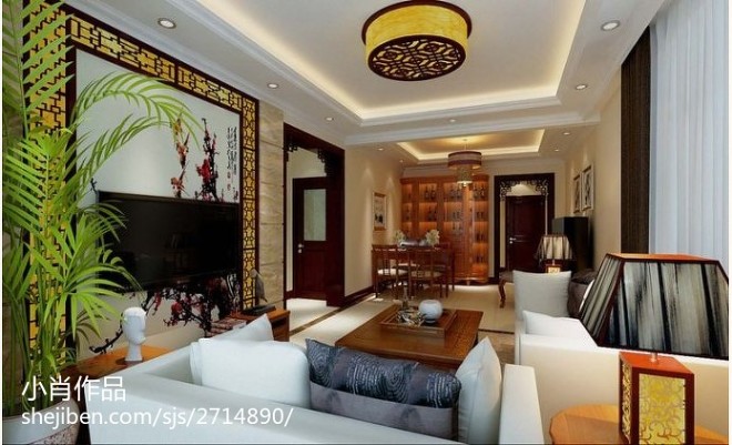 中式古典三居室装修效果图