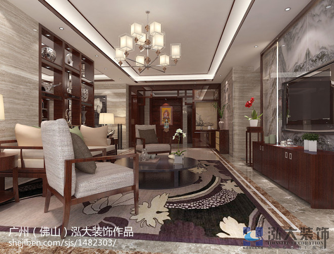 新中式风格家庭高档实木沙发装修效果图