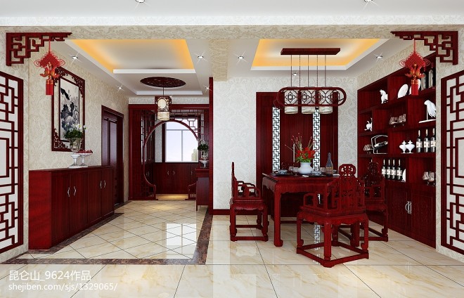 中式客厅红木古典家具效果图
