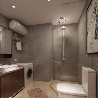 现代中式公寓淋浴房玻璃效果图