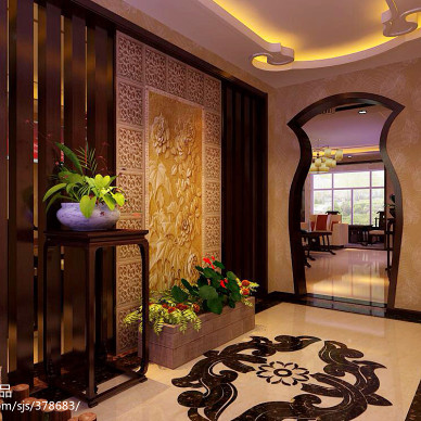 中式玄关雕花门设计