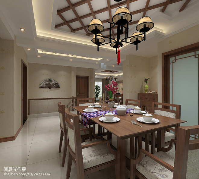 新中式家用实木餐桌椅效果图