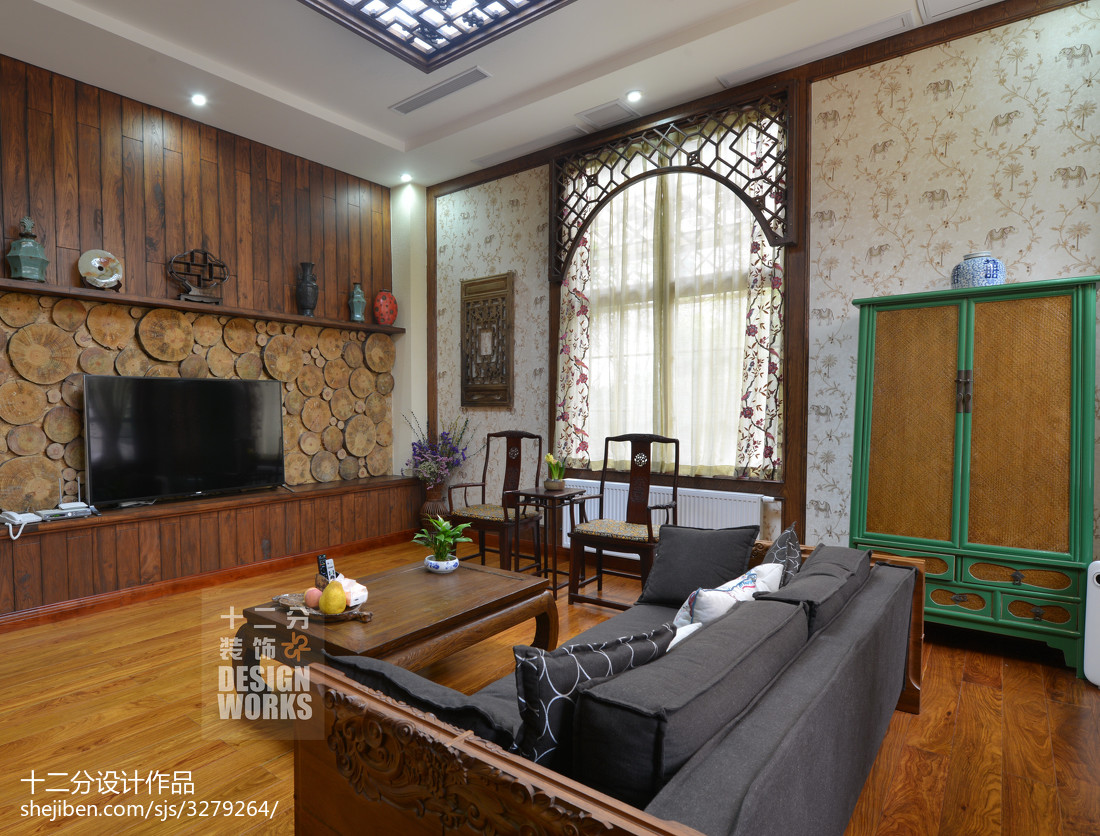 现代中式别墅客厅装修设计效果图欣赏
