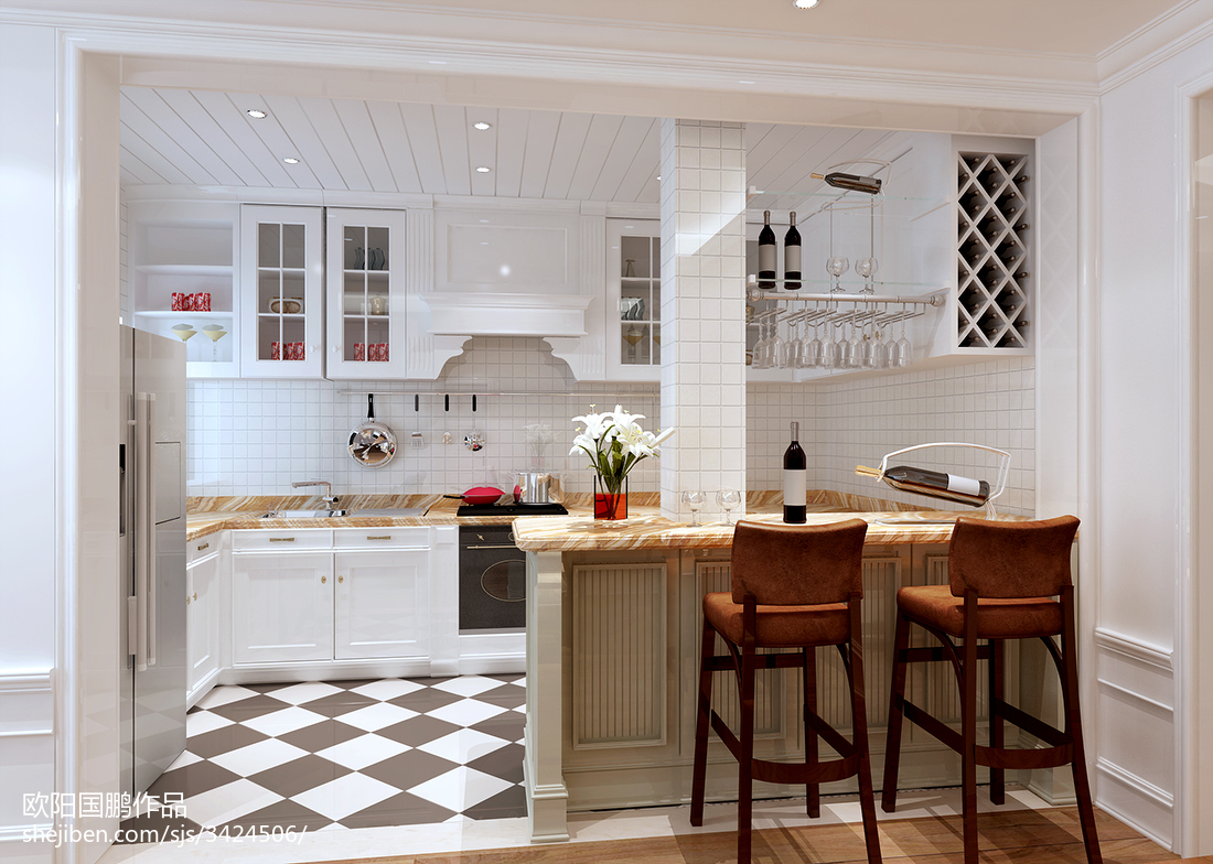 现代开放式厨房吧台装修效果图 – 设计本装修效果图