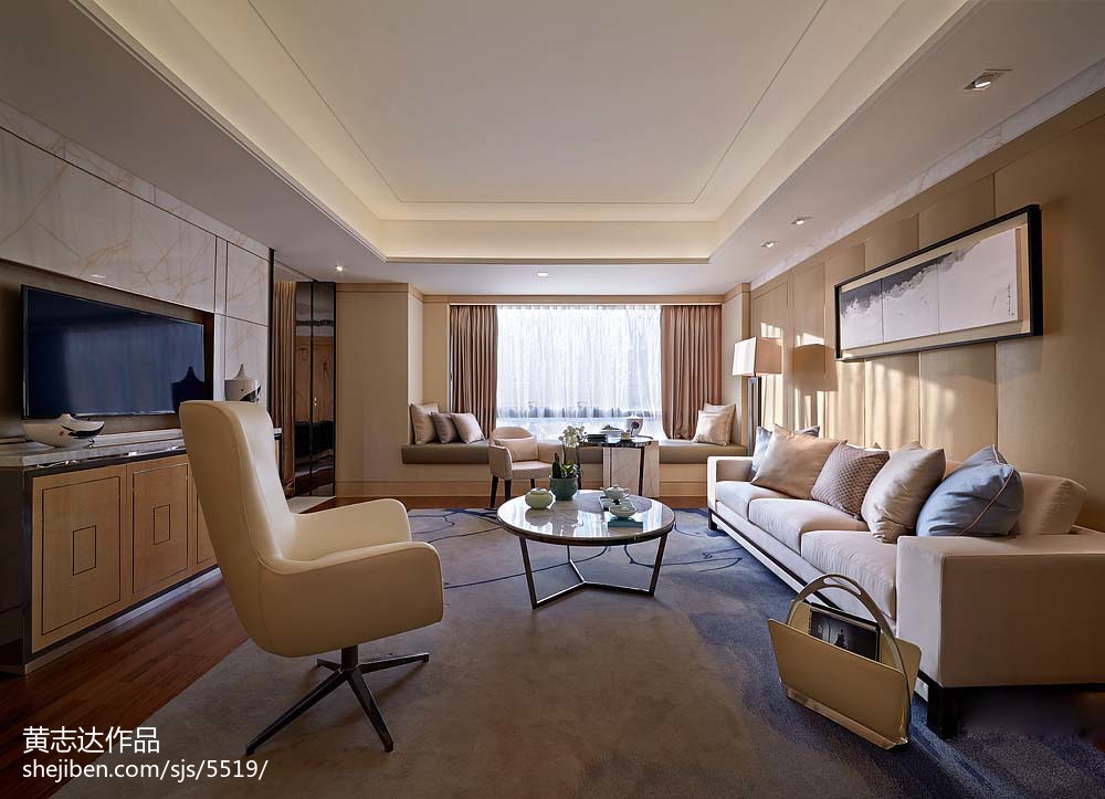 中式风格酒店式公寓客厅天花板装修设计