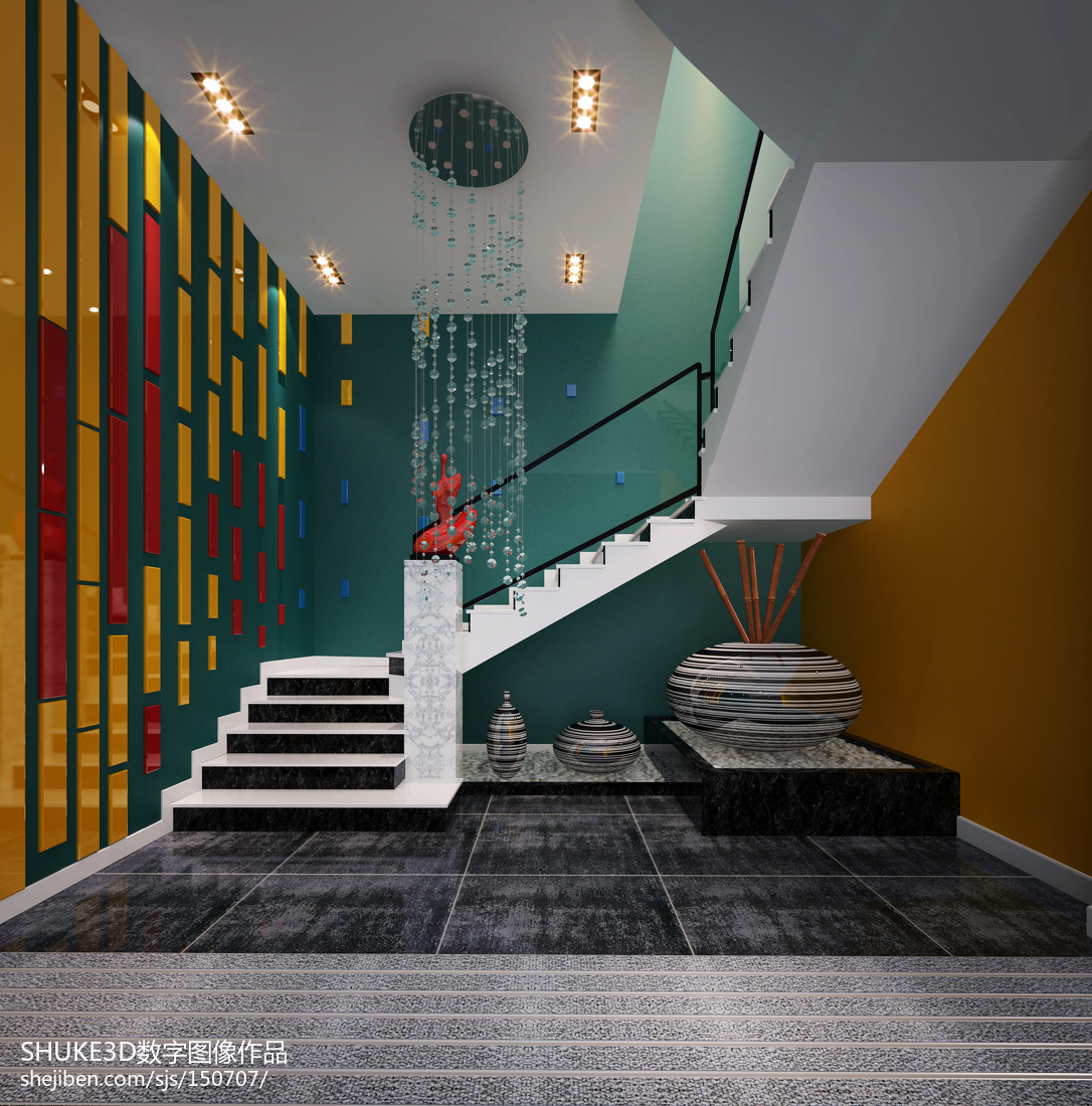 美式风格别墅楼梯装修效果图 – 设计本装修效果图