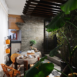 中式复式公寓室内花园设计效果图
