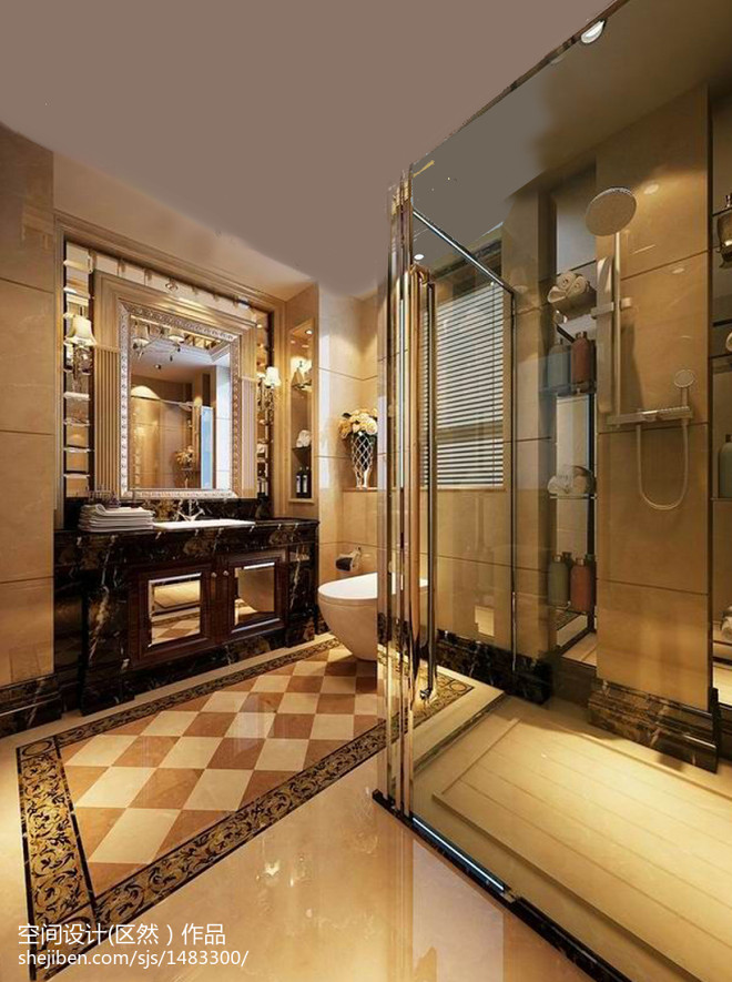 别墅古典浴室柜图片