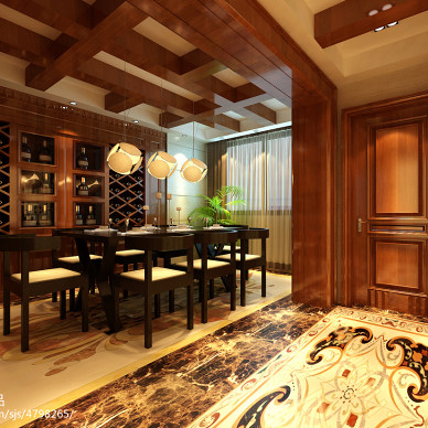 中式餐厅酒柜博古架设计