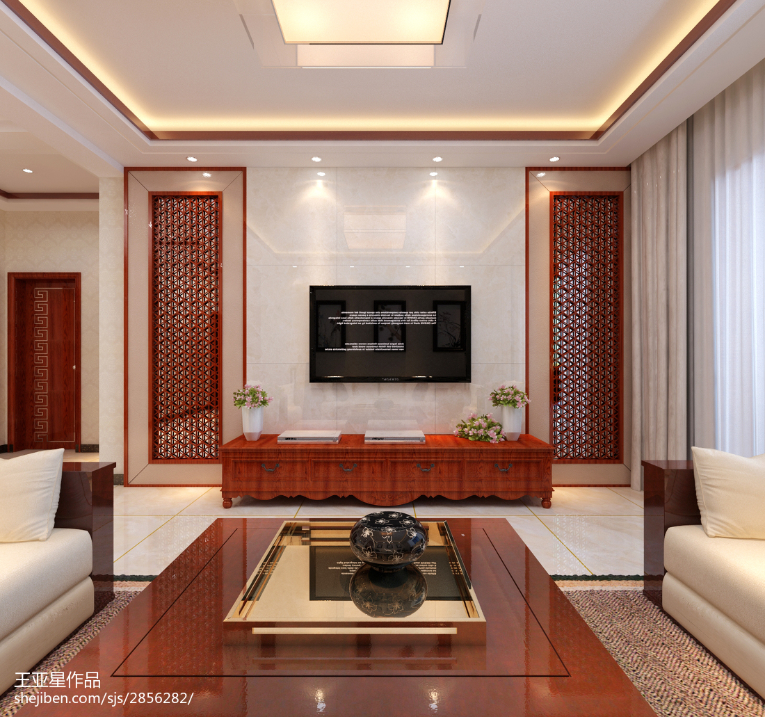 中式客厅影视墙图集欣赏 – 设计本装修效果图