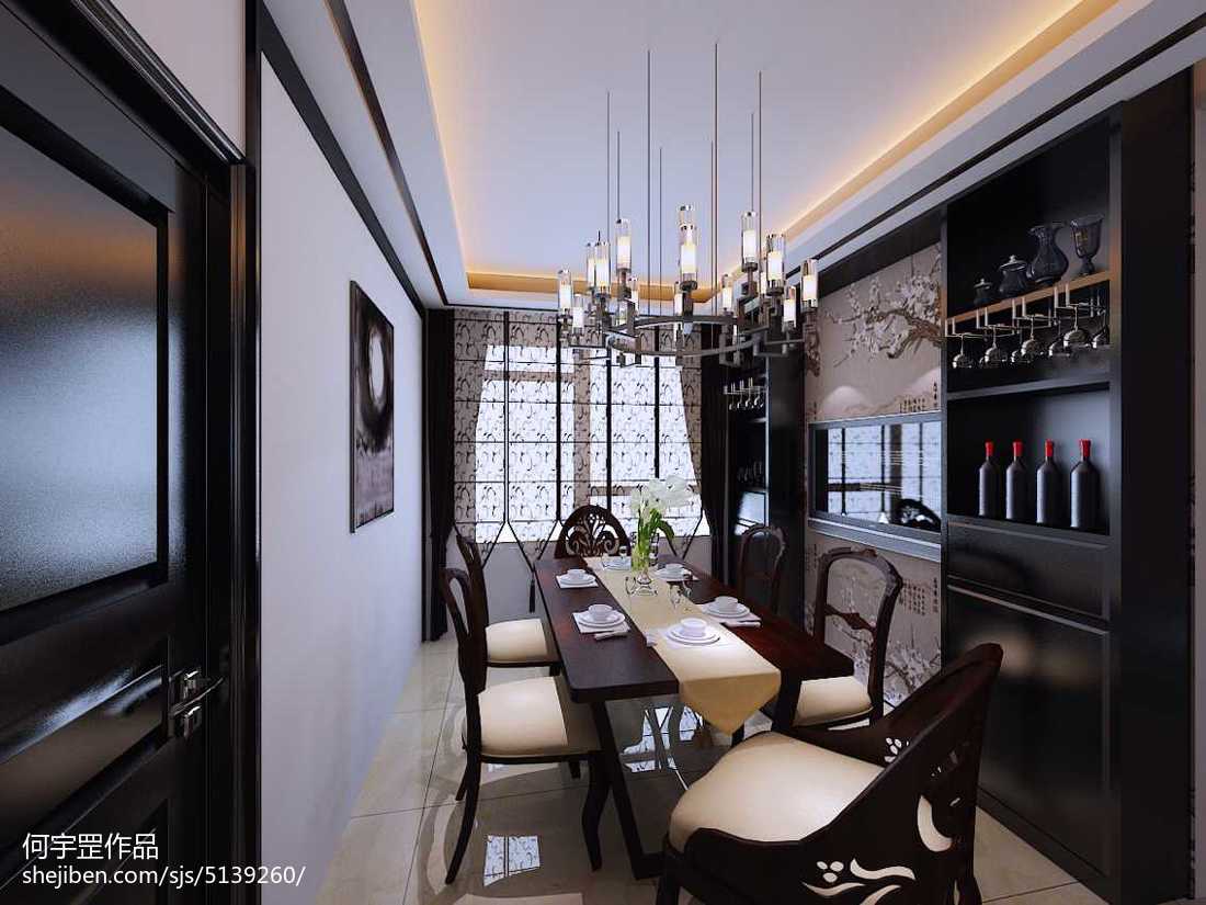 天鹅堡别墅中式餐厅酒柜装修效果图 – 设计本装修效果图
