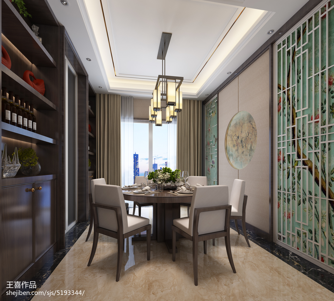 新中式家居酒柜效果图 – 设计本装修效果图