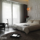 中式卧室窗帘样板间设计实景图
