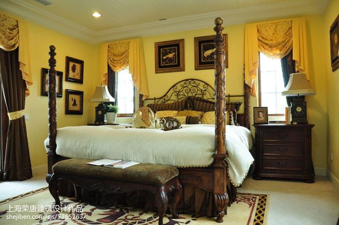 别墅美式风格卧室窗帘设计